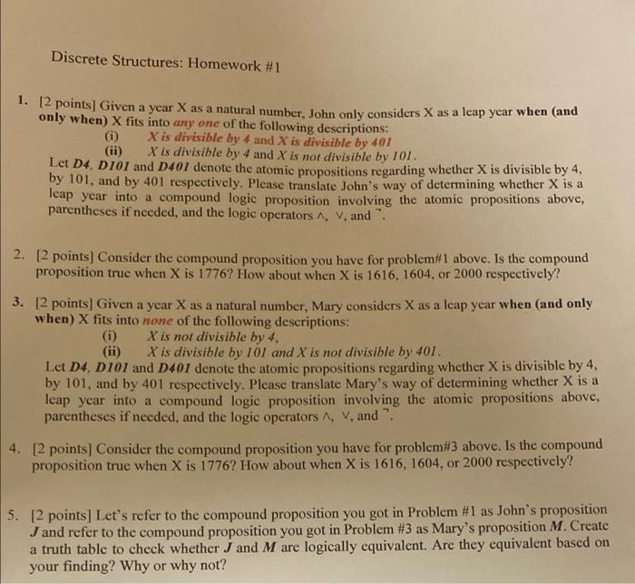 Solved Discrete Structures: Homework #1 1. 12 Points] Given | Chegg.com