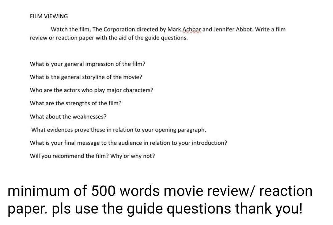 Solved FILM VIEWING Watch the film, The Corporation directed | Chegg.com
