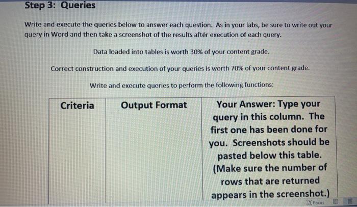 Solved Step 1: Table Creation Create a new database and | Chegg.com
