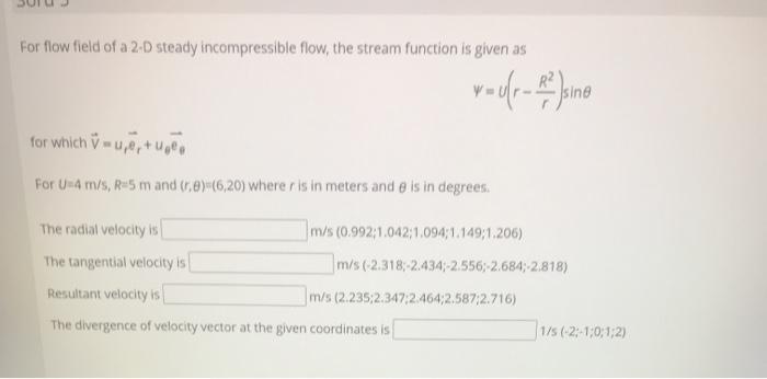 Solved For flow field of a 2D steady incompressible flow, | Chegg.com