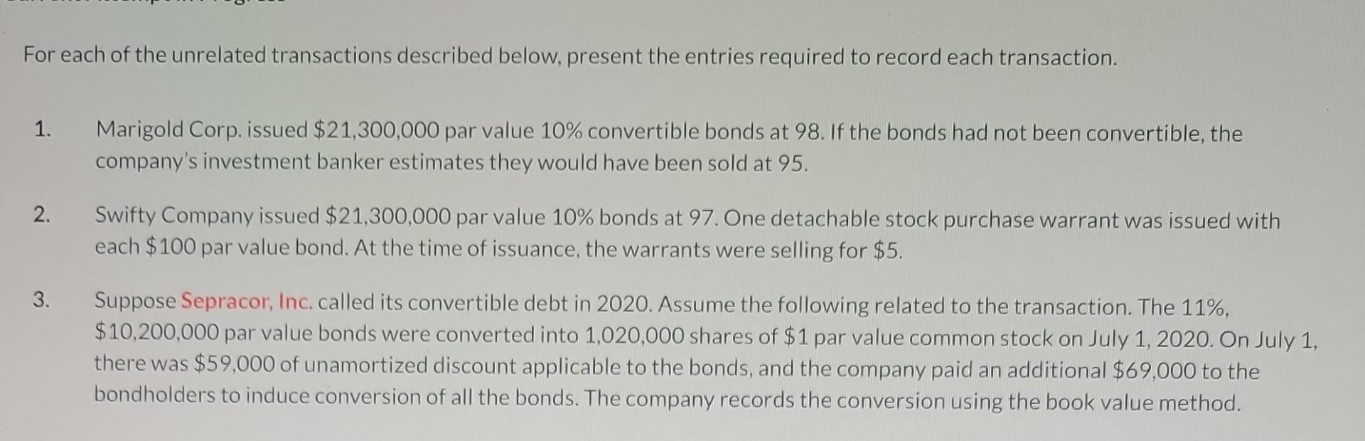 Solved For each of the unrelated transactions described | Chegg.com