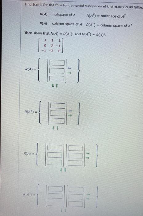 Solved Find Bases For The Four Fundamental Subspaces Of The | Chegg.com