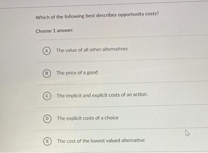 Solved Which of the following best describes opportunity