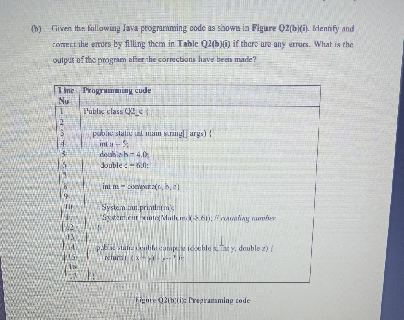 Solved (b) Given the following Java programming code as | Chegg.com