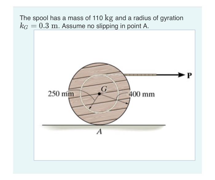Solved The spool has a mass of 110 kg and a radius of | Chegg.com