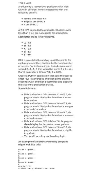Solved This is Java A university's recognizes graduates with | Chegg.com