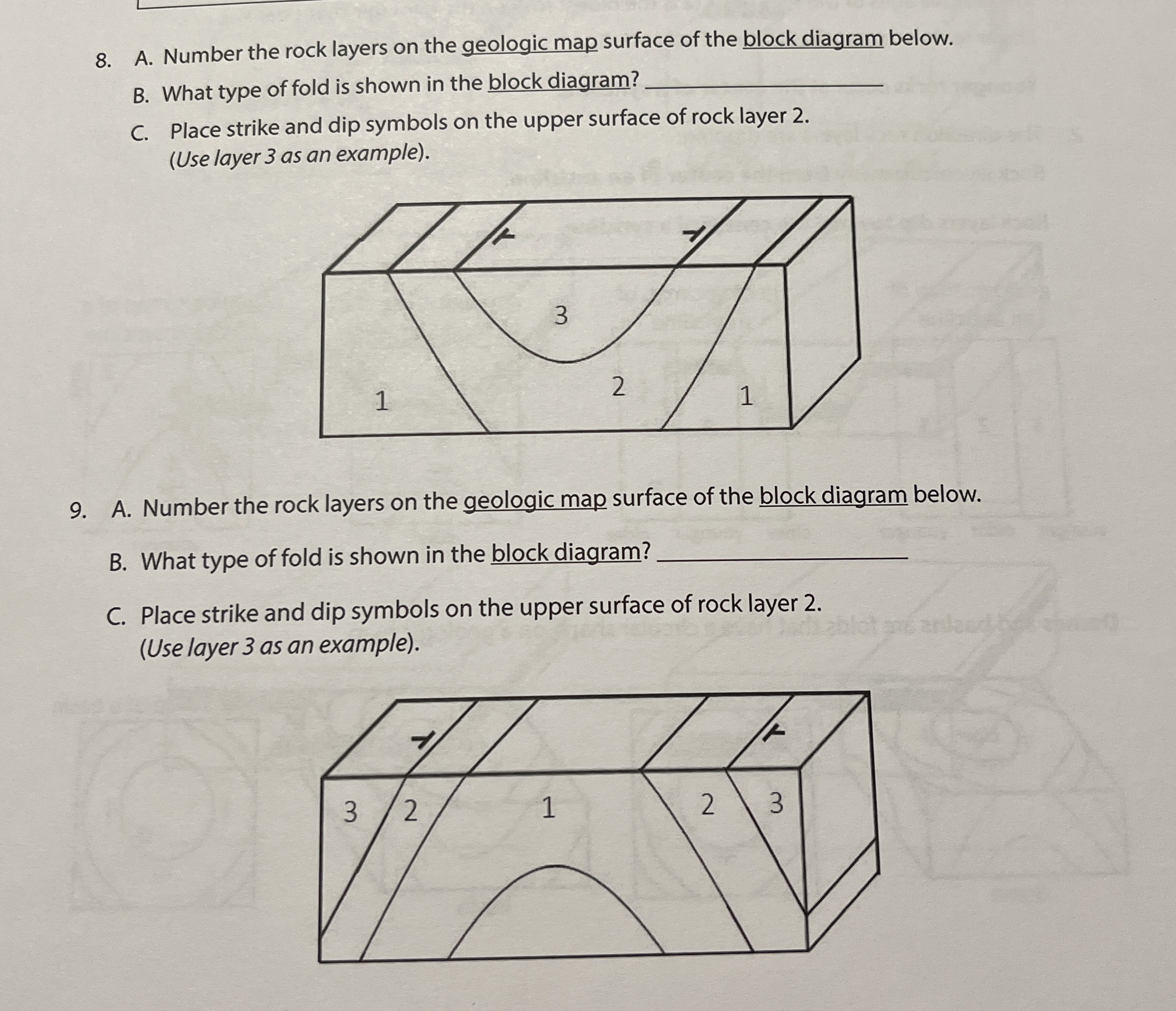 Solved A. ﻿Number the rock layers on the geologic map | Chegg.com