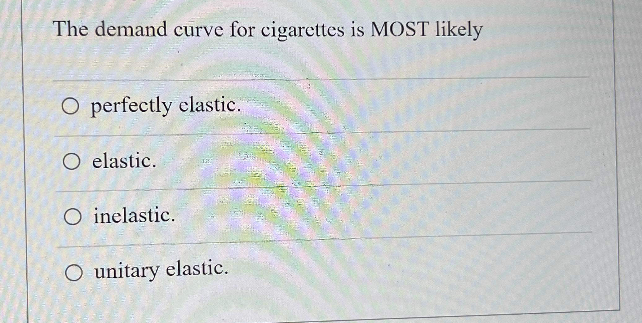 Solved The demand curve for cigarettes is MOST
