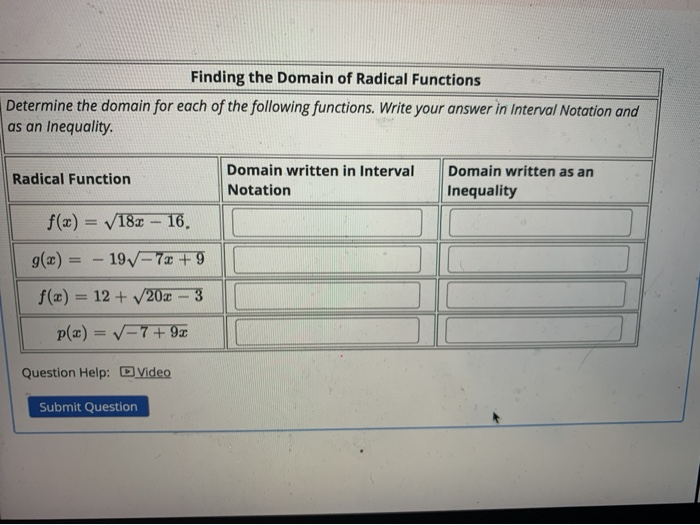 Solved Finding the Domain of Radical Functions Determine the | Chegg.com