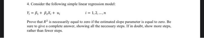 Solved 4. Consider the following simple linear regression | Chegg.com