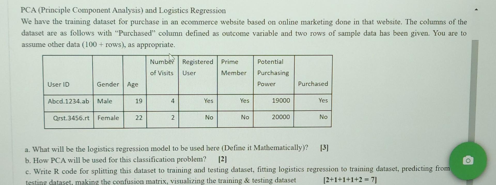 PCA Principle Component Analysis And Logistics Chegg Com   Image