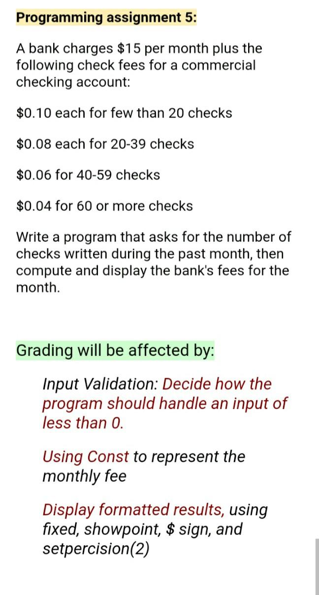 assignment bank charges