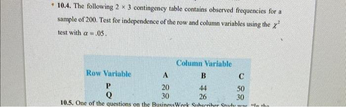 Solved 10.4. The following 2 * 3 contingency table contains | Chegg.com