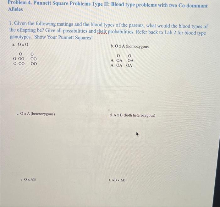 Solved Problem 4 Punnett Square Problems Type II Blood Chegg Com   Image