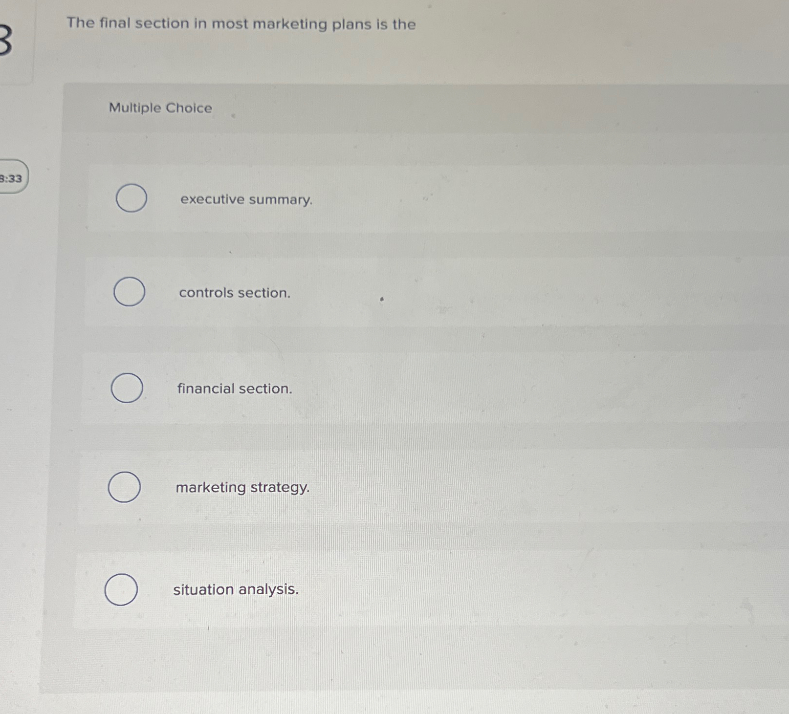 Solved The final section in most marketing plans is | Chegg.com