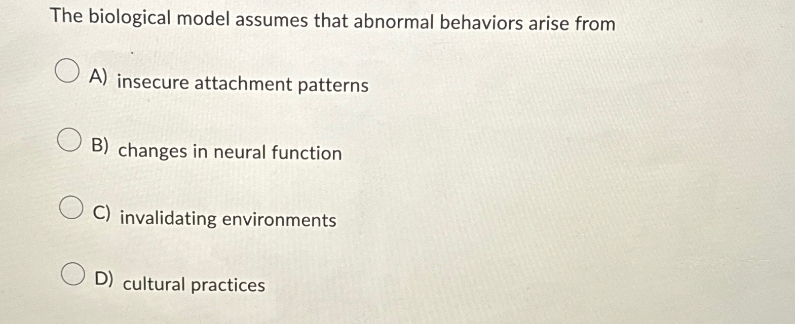 Solved The Biological Model Assumes That Abnormal Behaviors | Chegg.com