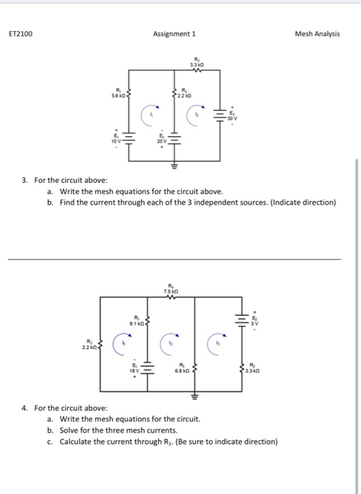 Solved ET2100 Assignment 1 Mesh Analysis 3. For the circuit | Chegg.com