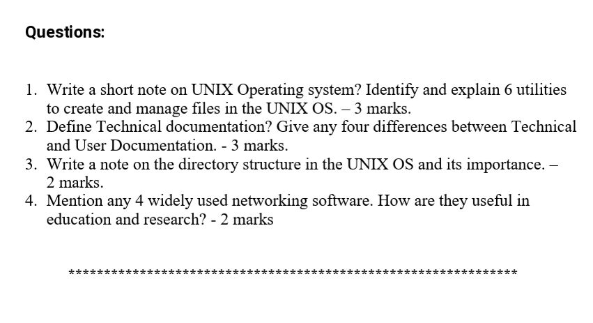 Solved Questions: 1. Write a short note on UNIX Operating | Chegg.com