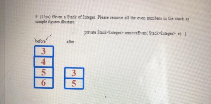 Solved 9. (15ps) Given a Stack of Integer. Please remove all | Chegg.com