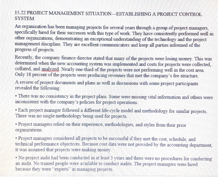 Solved 15.22 PROJECT MANAGEMENT SITUATION ESTABLISHING A | Chegg.com