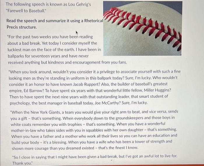 Lou Gehrig's Farewell to Baseball Address (And How One Man Showed