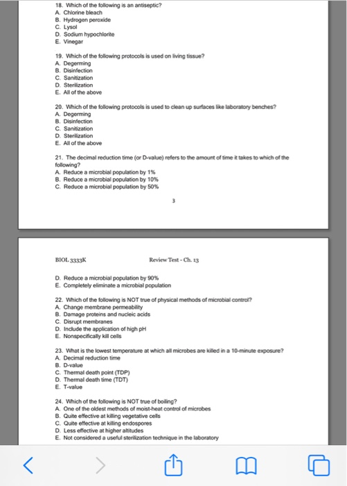 Solved 18. Which of the following is an antiseptic? A