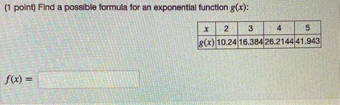 Solved (1 point) Find a possible formula for an exponential | Chegg.com
