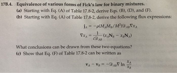 17b 4 Equivalence Of Various Forms Of Fick S Law For Chegg Com
