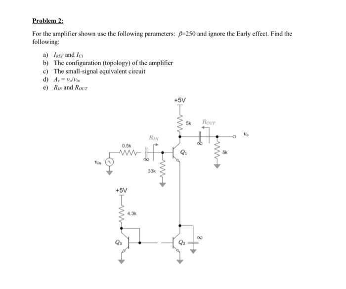 Solved Problem 2: For the amplifier shown use the following | Chegg.com