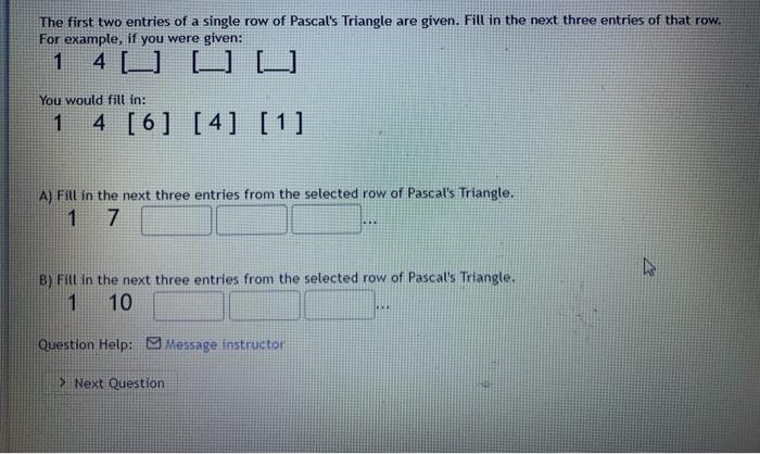 Solved The first two entries of a single row of Pascal's | Chegg.com