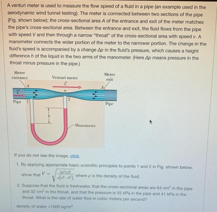 Solved A venturi meter is used to measure the flow speed of | Chegg.com