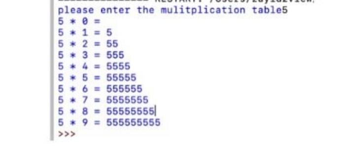 Solved please enter the mulitplication table5 5 * = 5 * 1