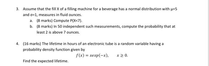 Solved 3. Assume that the fill X of a filling machine for a | Chegg.com