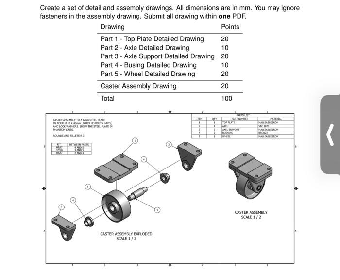 Solved Create a set of detail and assembly drawings. All | Chegg.com
