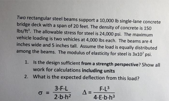 Solved Two rectangular steel beams support a 10,000 lb | Chegg.com