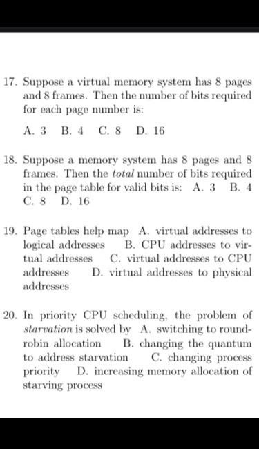 Solved 17. Suppose a virtual memory system has 8 pages and 8 | Chegg.com
