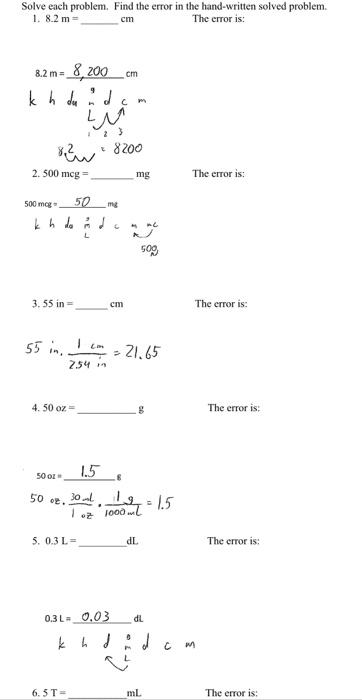 Solved solve each problem and find the error.some of the | Chegg.com