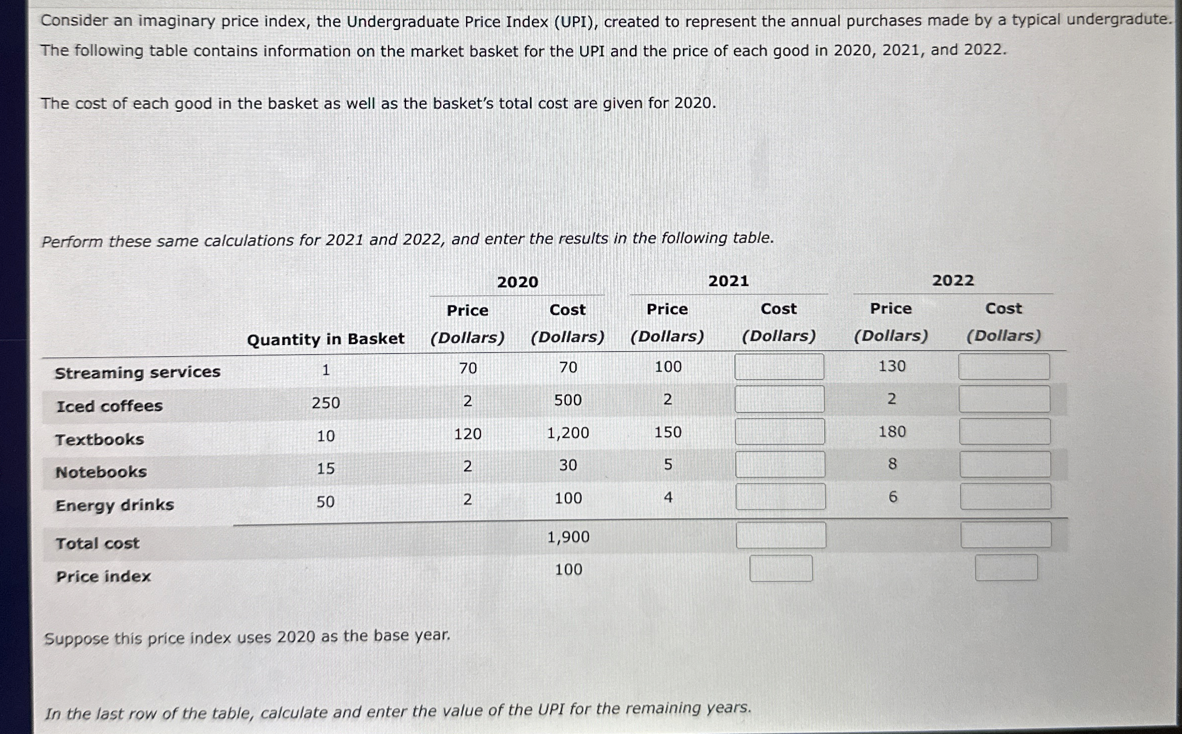 Solved Consider an imaginary price index, the Undergraduate | Chegg.com