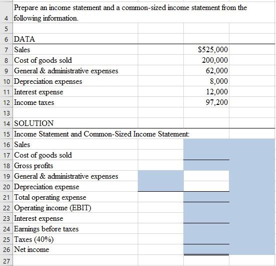 Solved Prepare an income statement and a common-sized income | Chegg.com