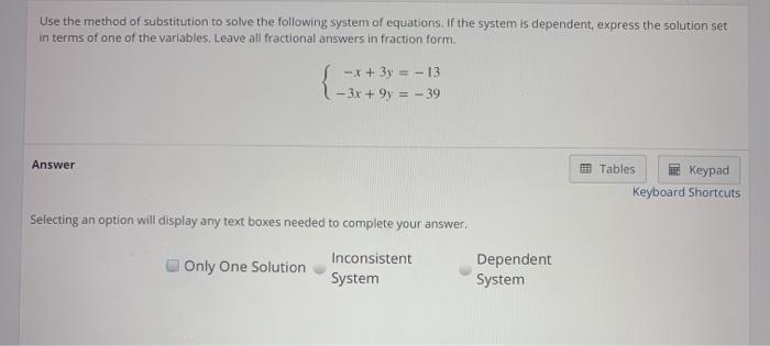 Solved Use the method of substitution to solve the following | Chegg.com
