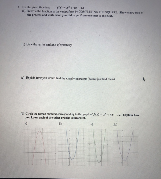 Solved 3 For The Given Function F X X2 4x 12 A Chegg Com