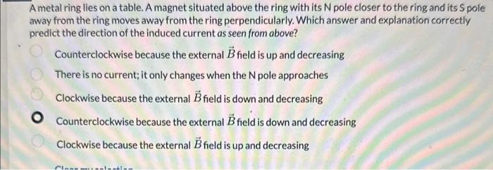 Solved A metal ring lies on a table. A magnet situated above | Chegg.com