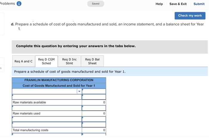 Solved Problems Saved Help Save & Exit Submit Check my work | Chegg.com