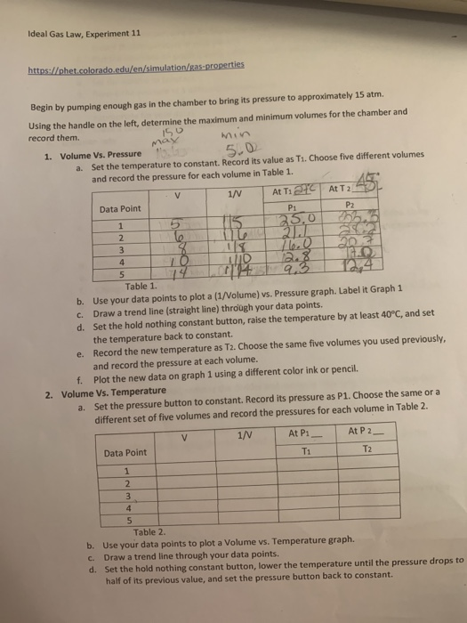 Ideal Gas Law, Experiment 11