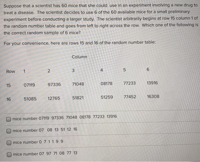Solved Suppose that a scientist has 60 mice that she could | Chegg.com