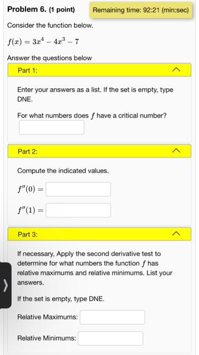 Solved Problem 5. (1 point) Consider the function | Chegg.com