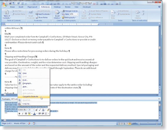 convert footnote to endnote word 2013