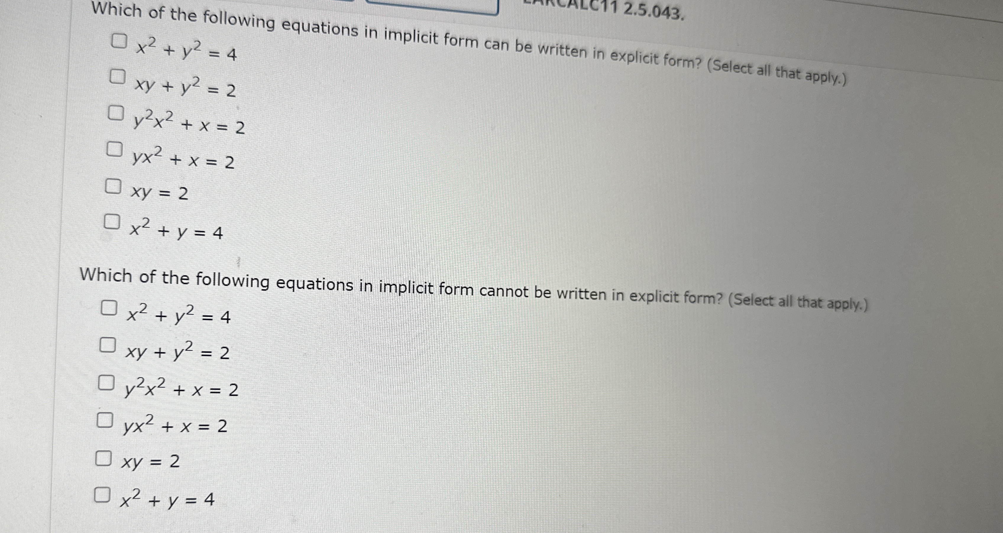 Solved Which of the following equations in implicit form can | Chegg.com