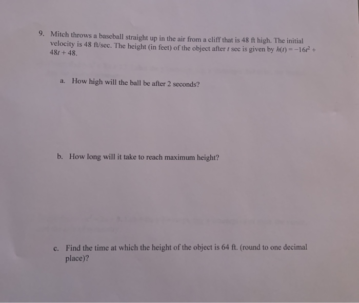 Solved 9. Mitch throws a baseball straight up in the air