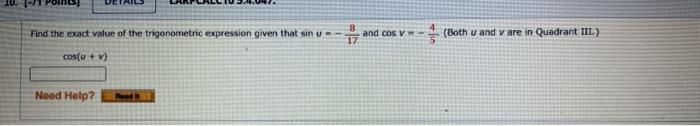 Solved Find the exact value of the trigonometric expression | Chegg.com